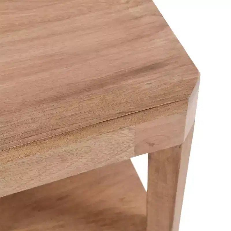 Tavolino da caffè rettangolare a due ripiani in legno massello, finitura naturale/noce