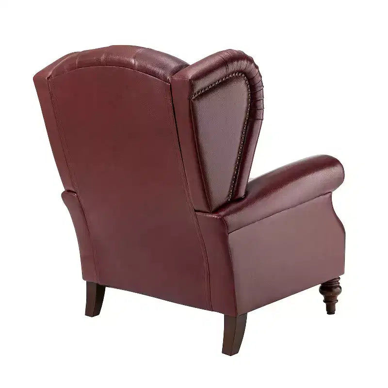 Poltrona Wingback monoposto in vera pelle nera / marrone / bordeaux / cammello / blu navy, con borchie decorative