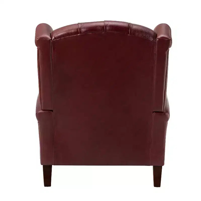 Poltrona Wingback monoposto in vera pelle nera / marrone / bordeaux / cammello / blu navy, con borchie decorative