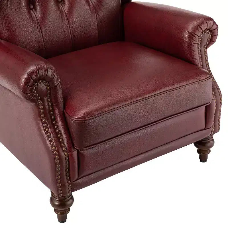 Poltrona Wingback monoposto in vera pelle nera / marrone / bordeaux / cammello / blu navy, con borchie decorative