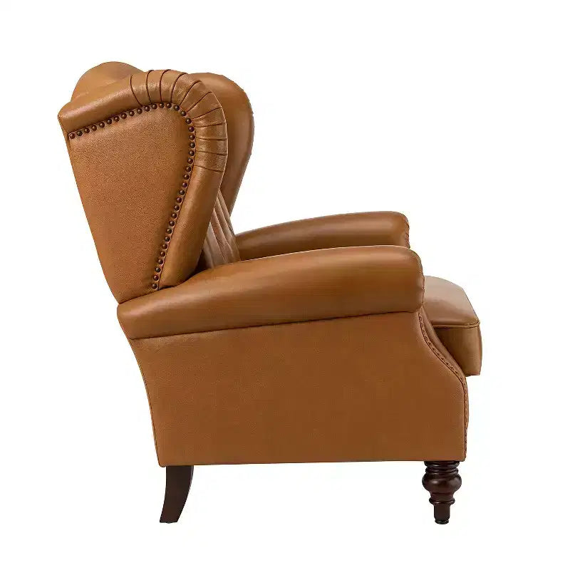 Poltrona Wingback monoposto in vera pelle nera / marrone / bordeaux / cammello / blu navy, con borchie decorative