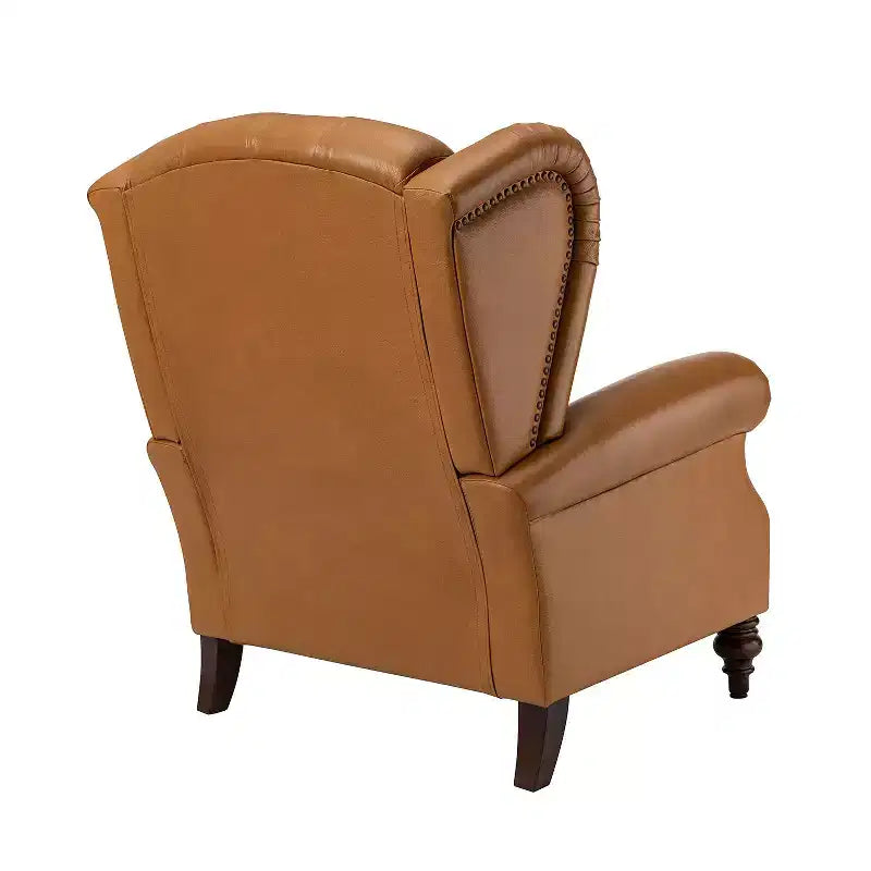 Poltrona Wingback monoposto in vera pelle nera / marrone / bordeaux / cammello / blu navy, con borchie decorative