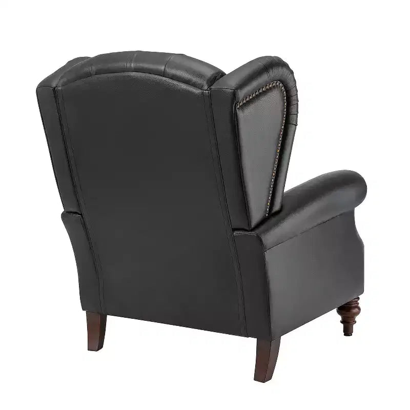 Poltrona Wingback monoposto in vera pelle nera / marrone / bordeaux / cammello / blu navy, con borchie decorative