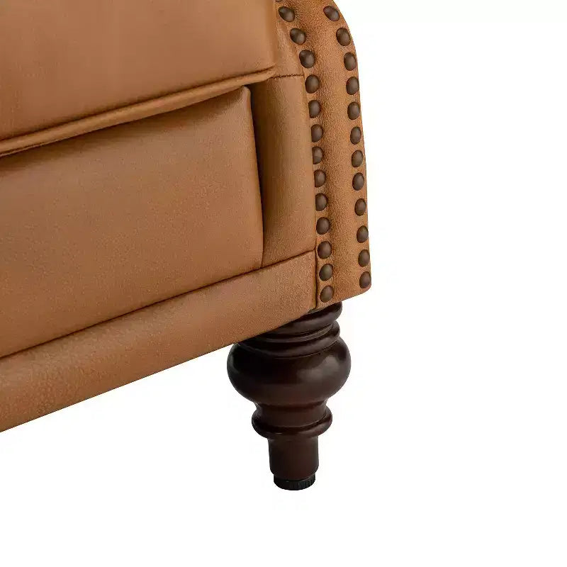 Poltrona Wingback monoposto in vera pelle nera / marrone / bordeaux / cammello / blu navy, con borchie decorative