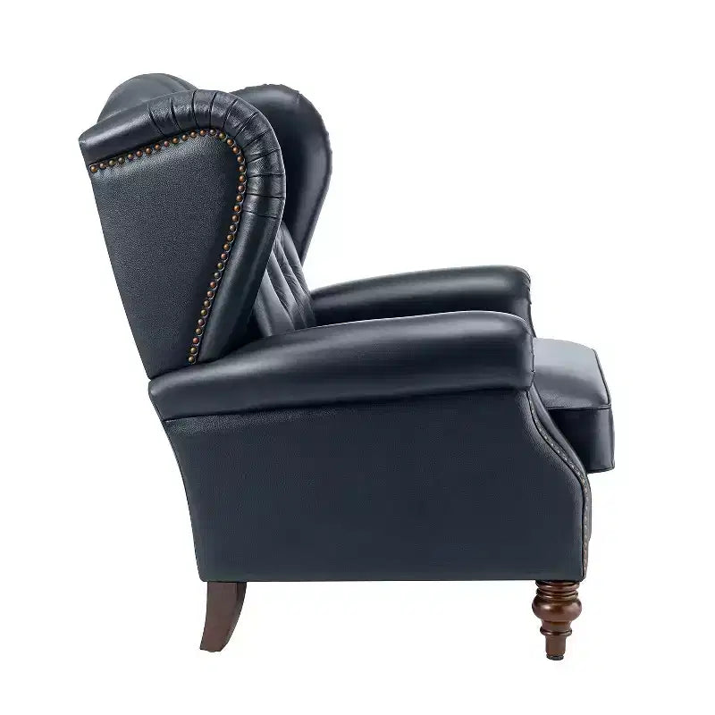 Poltrona Wingback monoposto in vera pelle nera / marrone / bordeaux / cammello / blu navy, con borchie decorative