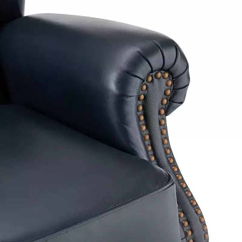 Poltrona Wingback monoposto in vera pelle nera / marrone / bordeaux / cammello / blu navy, con borchie decorative