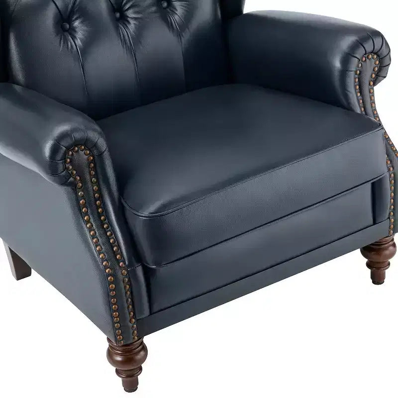 Poltrona Wingback monoposto in vera pelle nera / marrone / bordeaux / cammello / blu navy, con borchie decorative