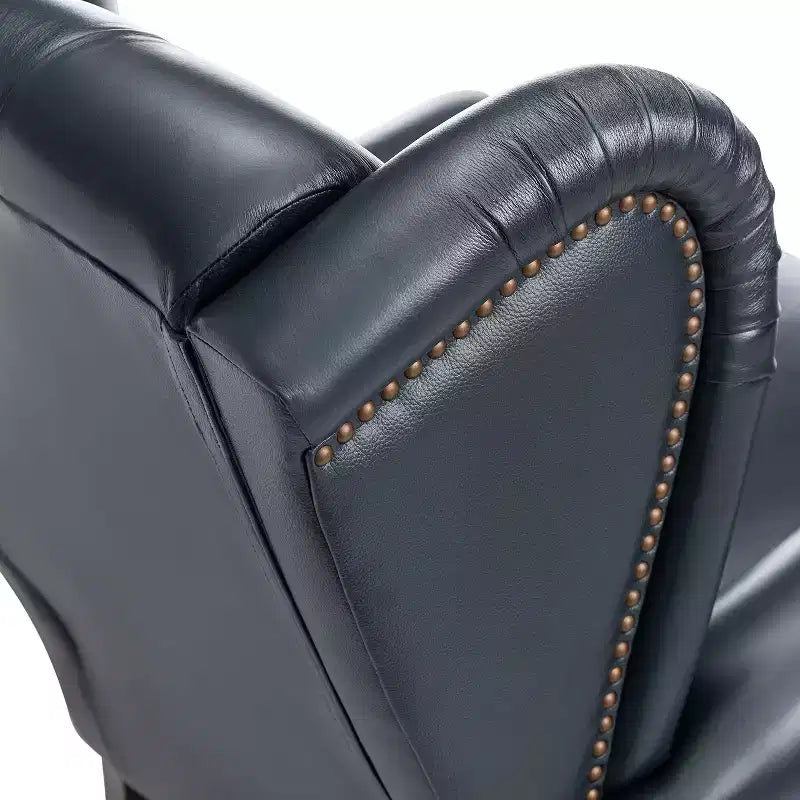 Poltrona Wingback monoposto in vera pelle nera / marrone / bordeaux / cammello / blu navy, con borchie decorative