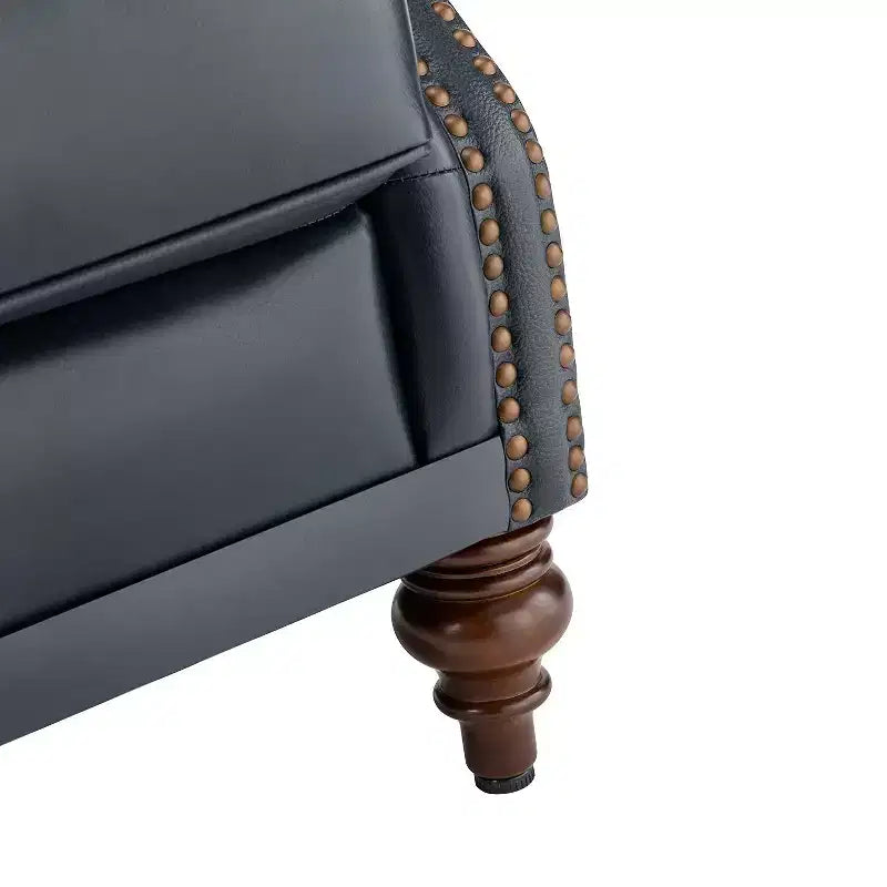 Poltrona Wingback monoposto in vera pelle nera / marrone / bordeaux / cammello / blu navy, con borchie decorative