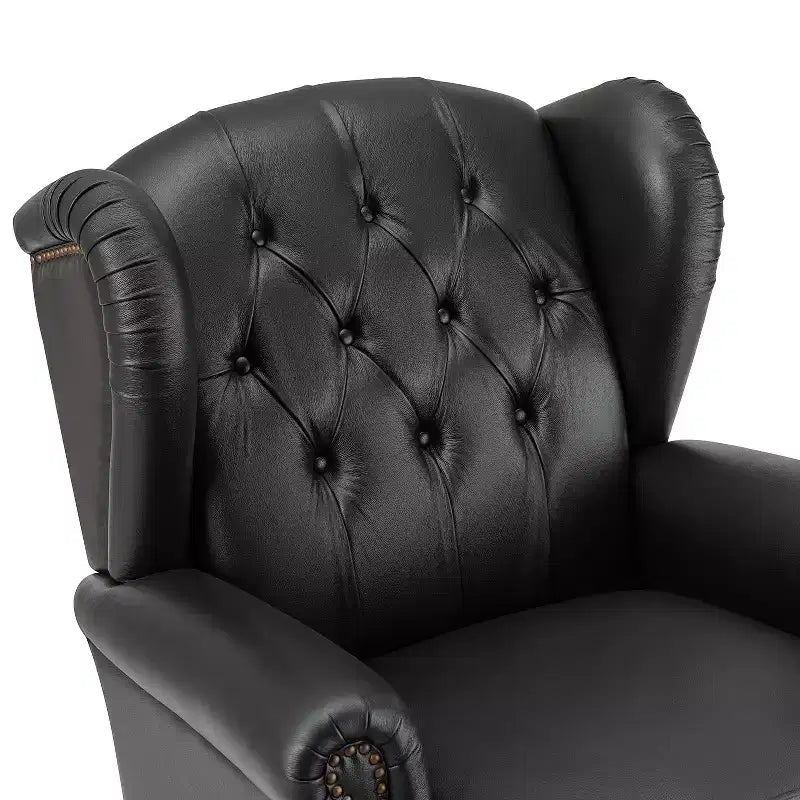 Poltrona Wingback monoposto in vera pelle nera / marrone / bordeaux / cammello / blu navy, con borchie decorative