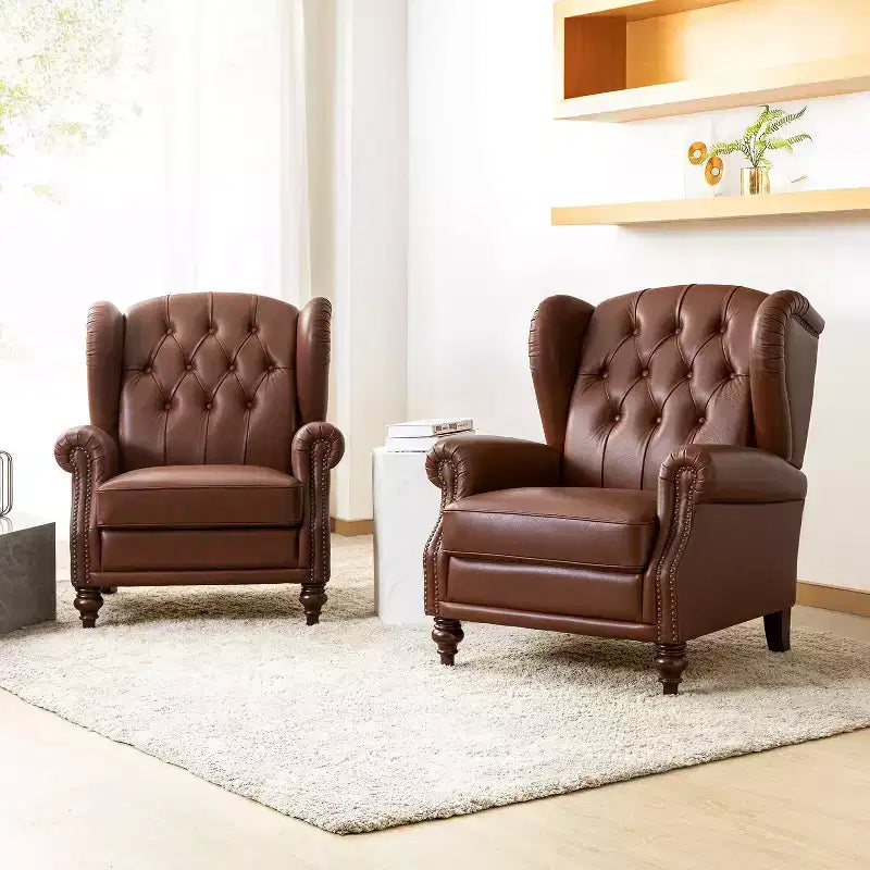 Poltrona in vera pelle con schienale alto (wingback), set da 2, nera/marrone/bordeaux/cammello/blu scuro