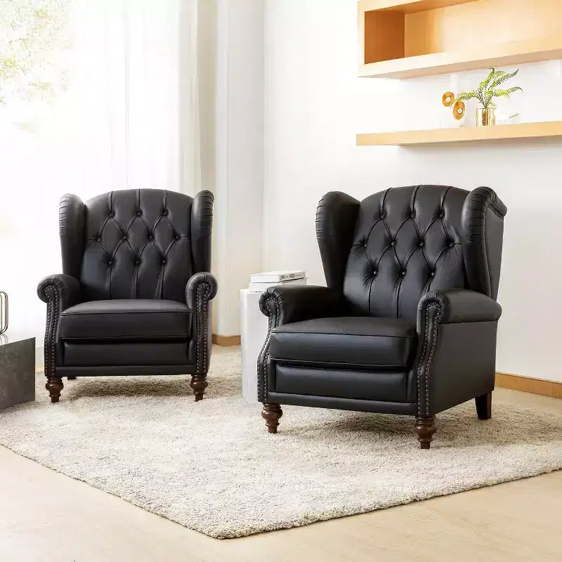 Poltrona in vera pelle con schienale alto (wingback), set da 2, nera/marrone/bordeaux/cammello/blu scuro