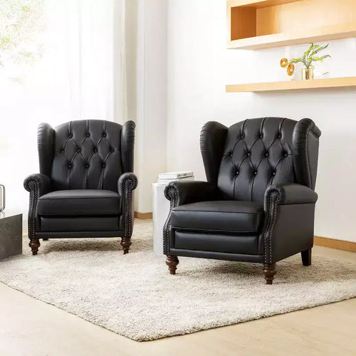 Poltrona in vera pelle con schienale alto (wingback), set da 2, nera/marrone/bordeaux/cammello/blu scuro