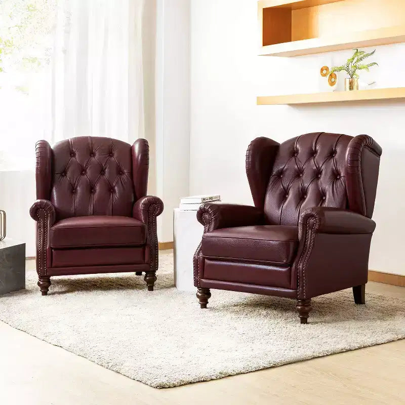 Poltrona in vera pelle con schienale alto (wingback), set da 2, nera/marrone/bordeaux/cammello/blu scuro