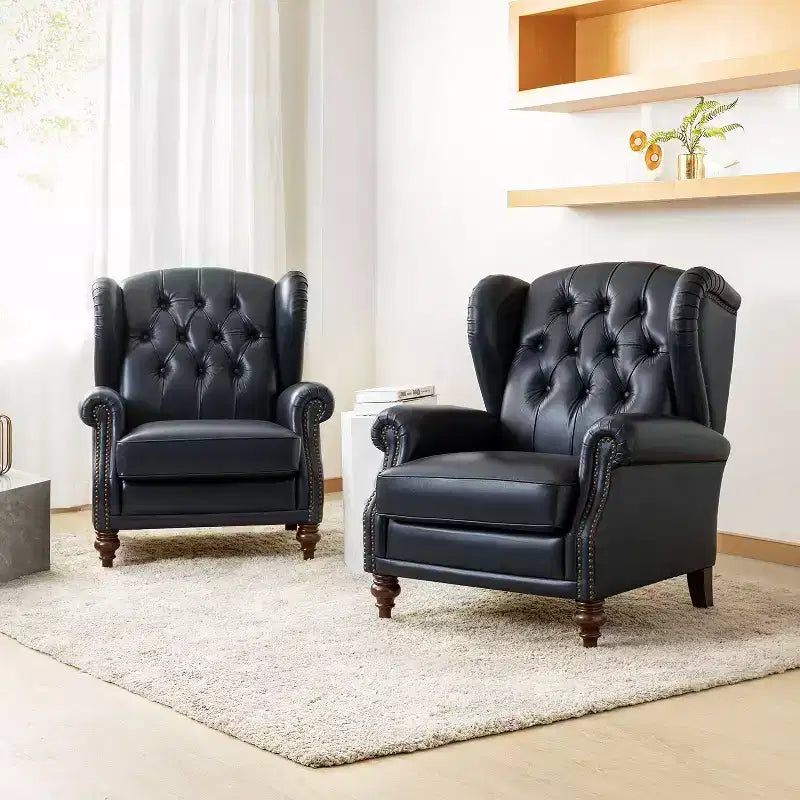 Poltrona in vera pelle con schienale alto (wingback), set da 2, nera/marrone/bordeaux/cammello/blu scuro