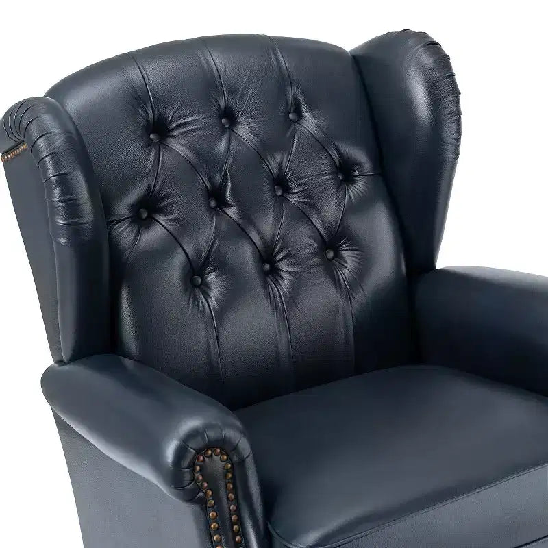 Poltrona in vera pelle con schienale alto (wingback), set da 2, nera/marrone/bordeaux/cammello/blu scuro