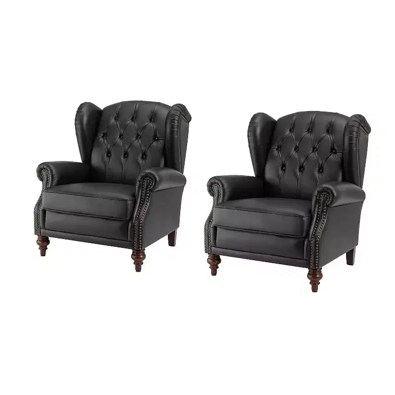 Poltrona in vera pelle con schienale alto (wingback), set da 2, nera/marrone/bordeaux/cammello/blu scuro