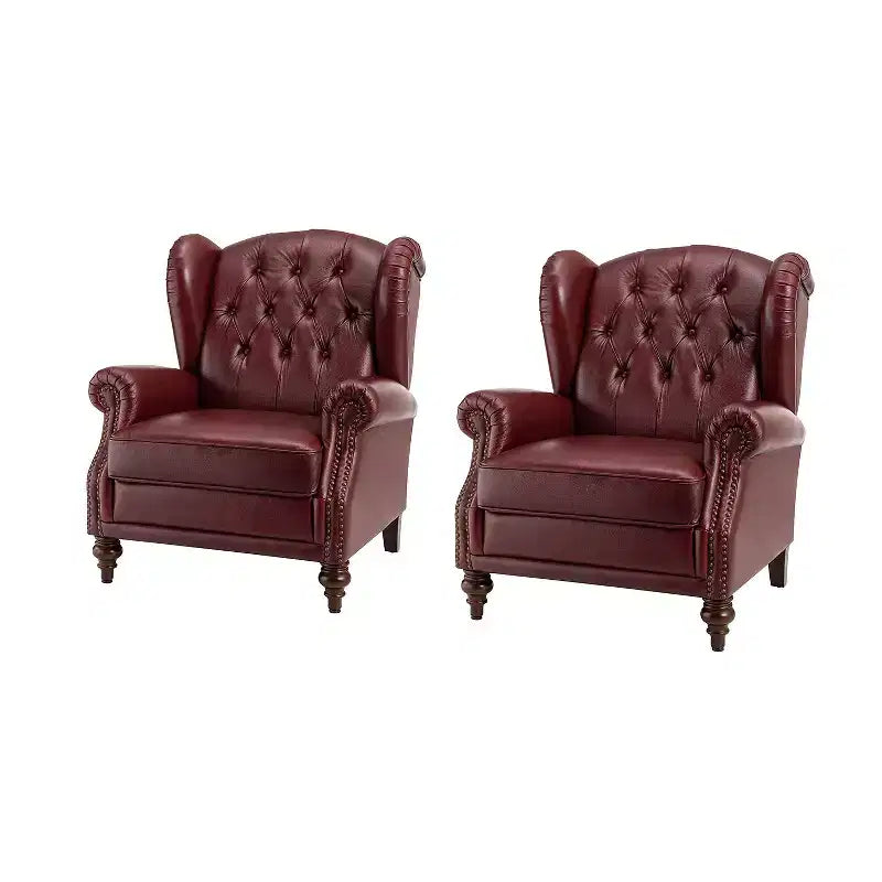 Poltrona in vera pelle con schienale alto (wingback), set da 2, nera/marrone/bordeaux/cammello/blu scuro
