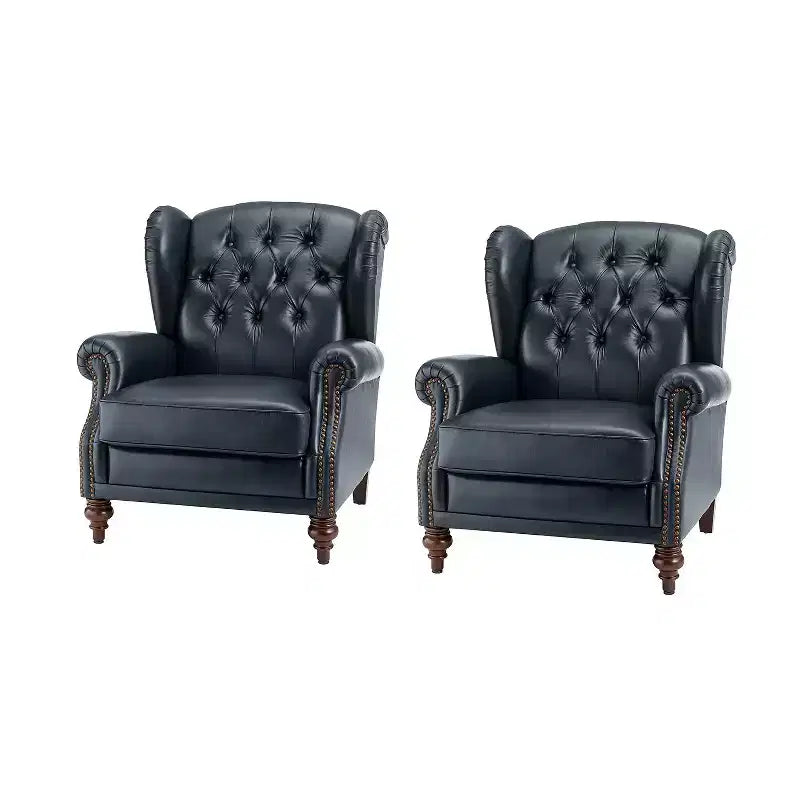 Poltrona in vera pelle con schienale alto (wingback), set da 2, nera/marrone/bordeaux/cammello/blu scuro
