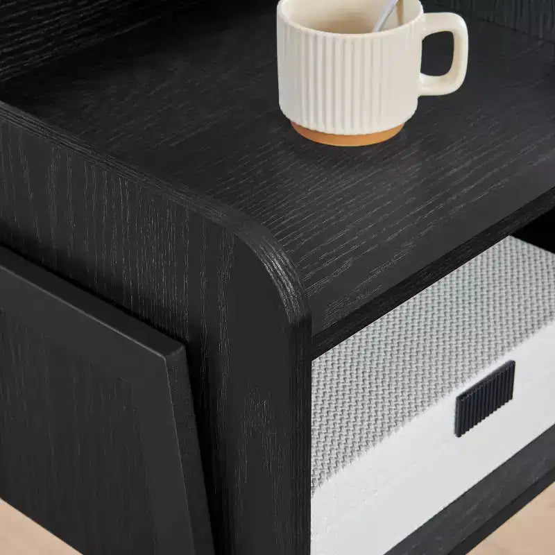 Tavolino nero/noce stile Mid-Century con scomparto aperto, 1 pezzo