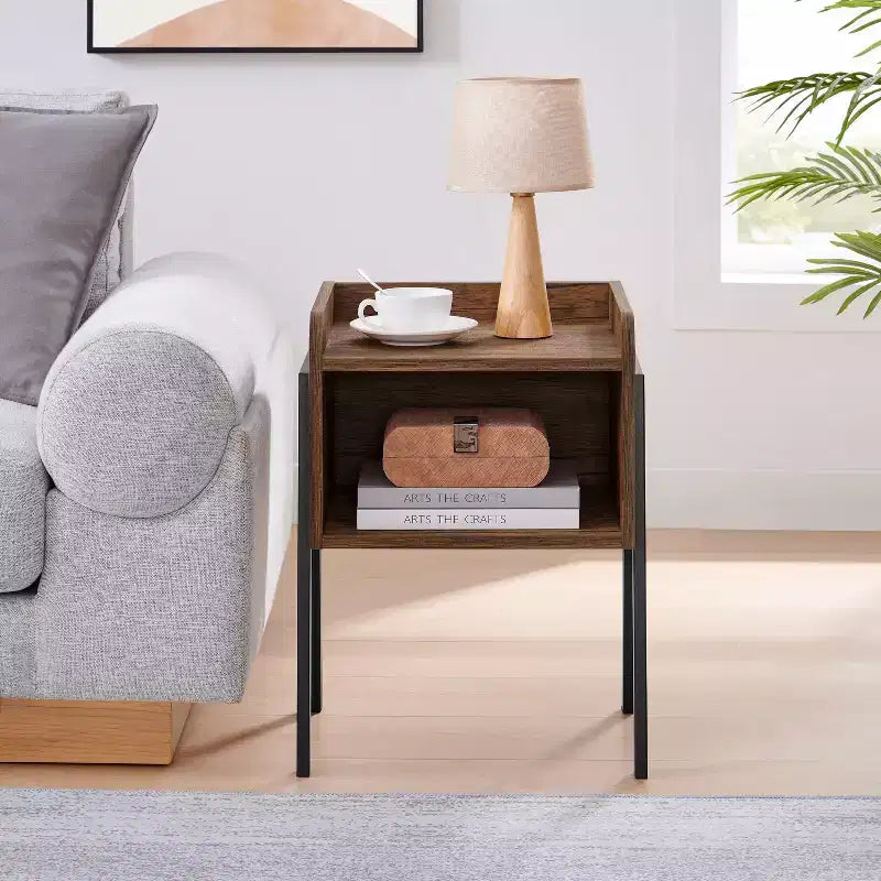 Tavolino nero/noce stile Mid-Century con scomparto aperto, 1 pezzo