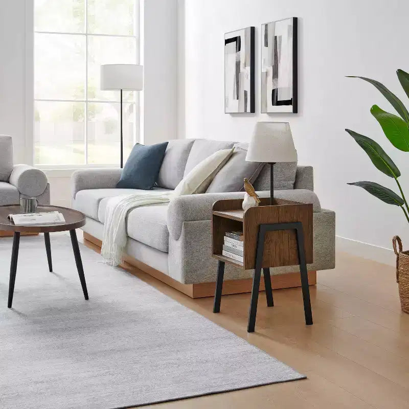 Tavolino nero/noce stile Mid-Century con scomparto aperto, 1 pezzo