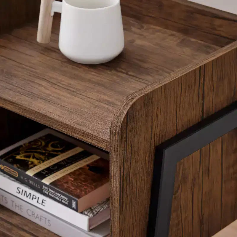 Tavolino nero/noce stile Mid-Century con scomparto aperto, 1 pezzo