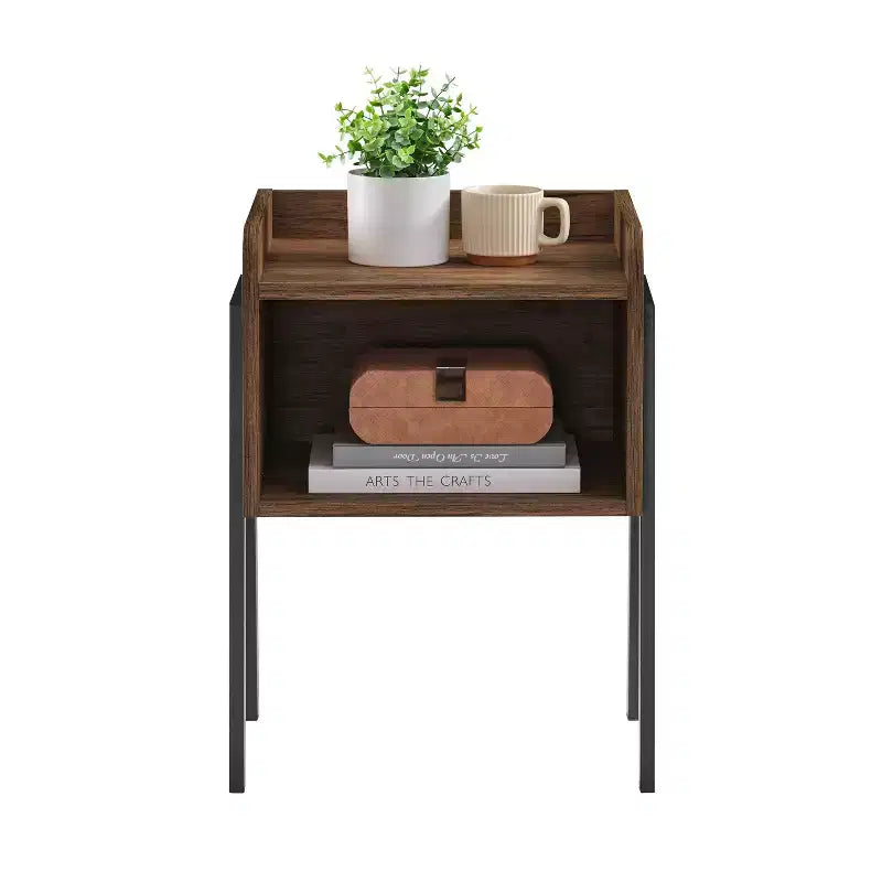 Tavolino nero/noce stile Mid-Century con scomparto aperto, 1 pezzo
