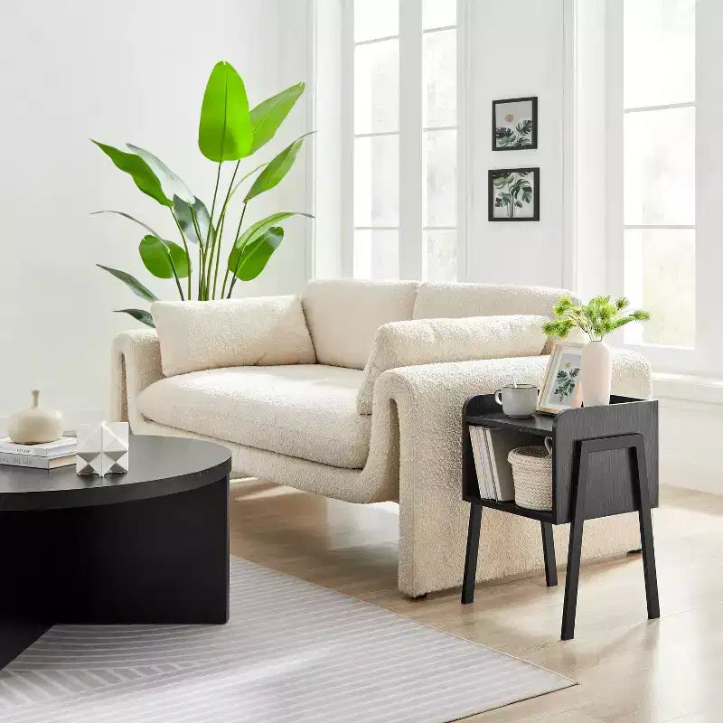 Tavolino nero/noce stile Mid-Century con scomparto aperto, 1 pezzo