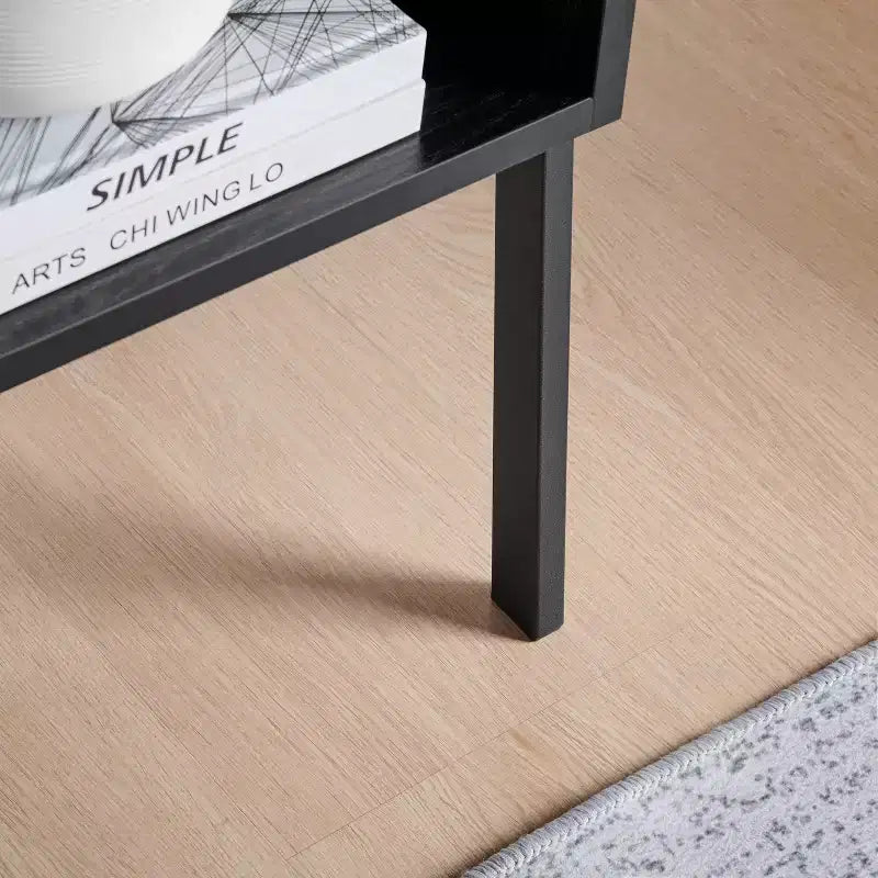 Tavolino nero/noce stile Mid-Century con scomparto aperto, 1 pezzo