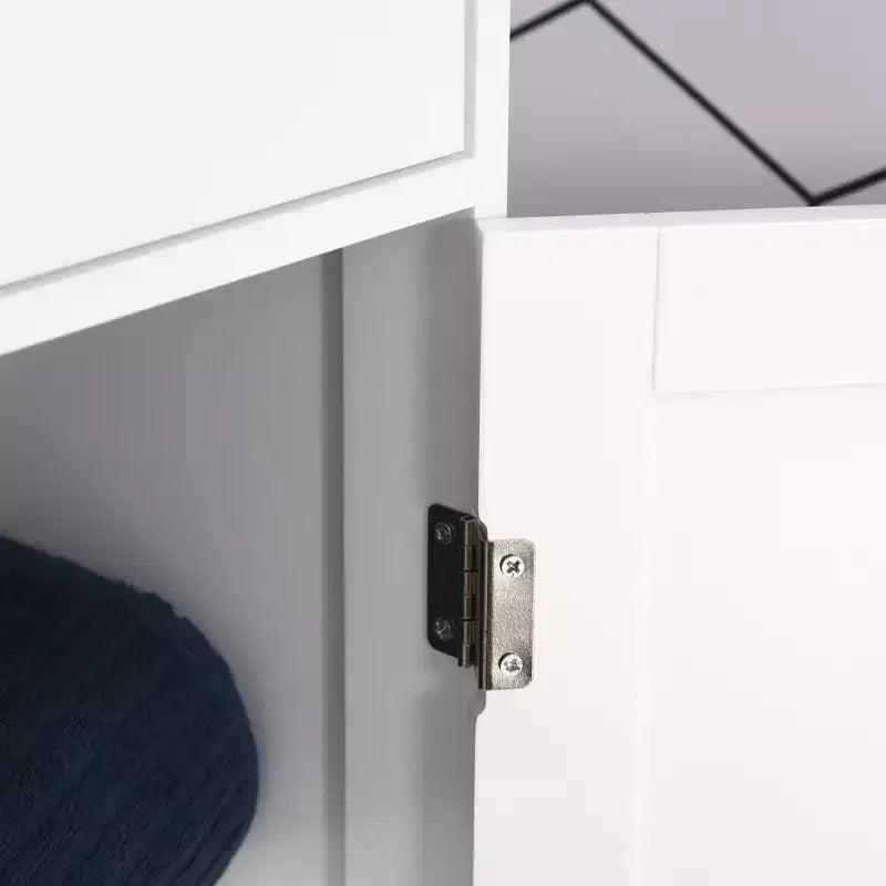 Mobiletto contenitore per bagno stretto grigio/bianco, anta in acrilico, cassetto e 5 ripiani, 1 persona