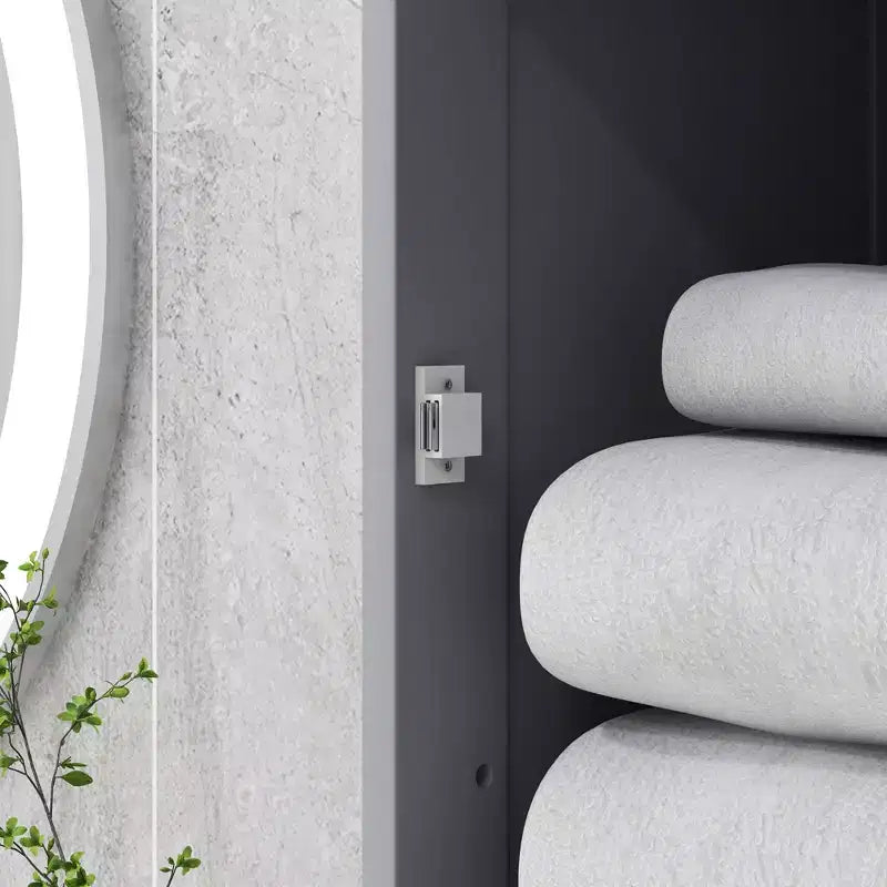 Mobiletto contenitore per bagno stretto grigio/bianco, anta in acrilico, cassetto e 5 ripiani, 1 persona