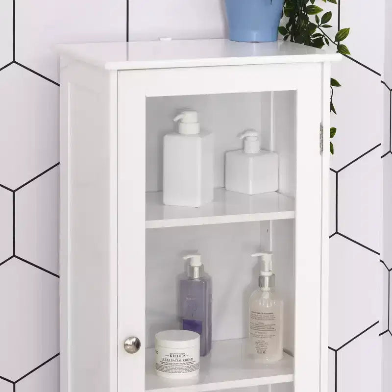 Mobiletto contenitore per bagno stretto grigio/bianco, anta in acrilico, cassetto e 5 ripiani, 1 persona