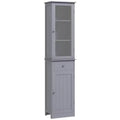 Mobiletto contenitore per bagno stretto grigio/bianco, anta in acrilico, cassetto e 5 ripiani, 1 persona