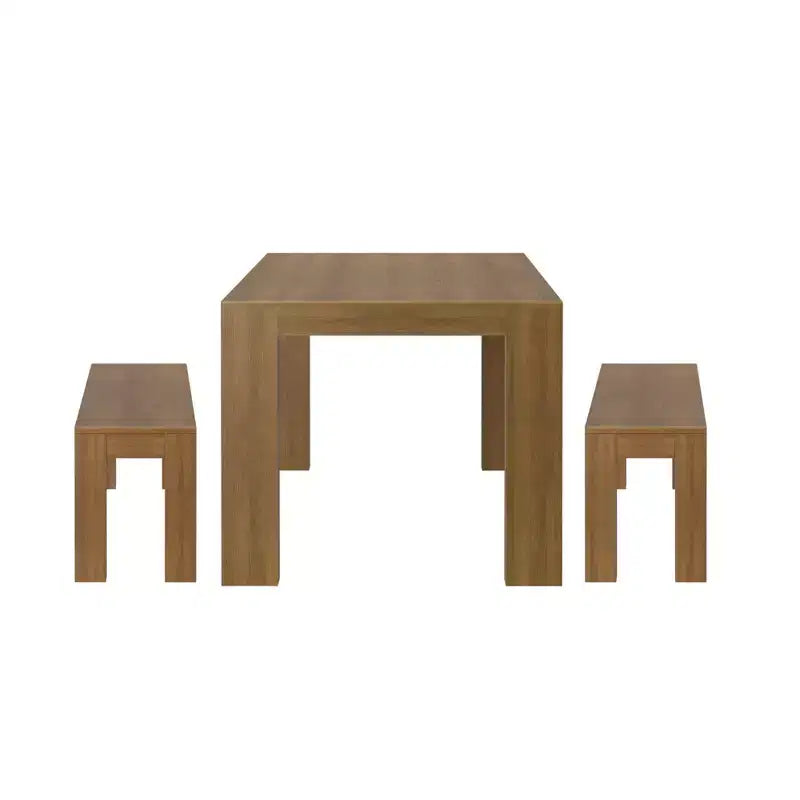 Set tavolo da pranzo in legno massello spazzolato con 2 panche per 6 persone