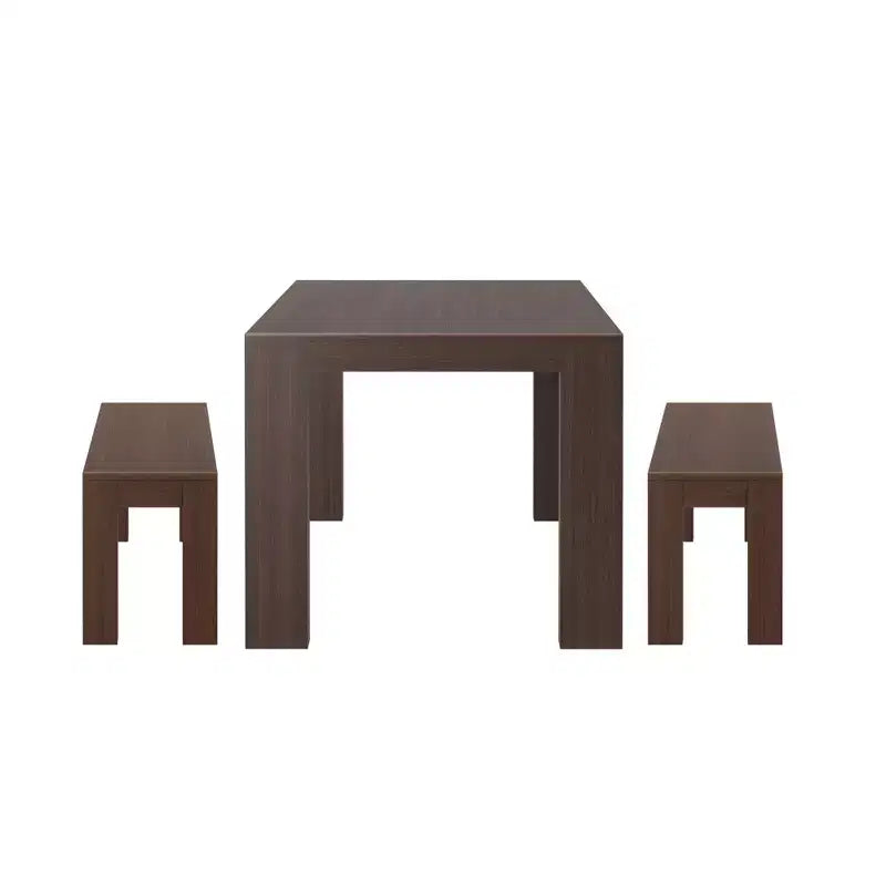 Set tavolo da pranzo in legno massello spazzolato con 2 panche per 6 persone