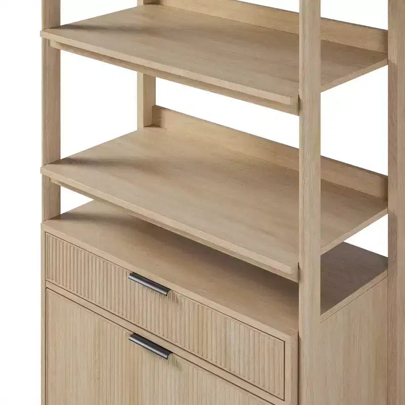 Libreria scanalata da 70", nero / rovere costiero, 3 ripiani con 2 cassetti