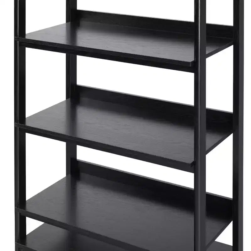 Libreria scanalata da 70", nero / rovere costiero, 3 ripiani con 2 cassetti