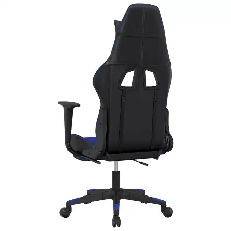 Sedia da gaming nera e blu in similpelle con poggiapiedi e massaggio, 1 persona