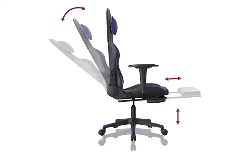 Sedia da gaming nera e blu in similpelle con poggiapiedi e massaggio, 1 persona
